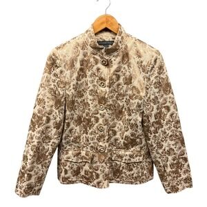 Josephine Chaus Jacket‎ Floral Brocade Women's Size 8 Gold Cream Button Front